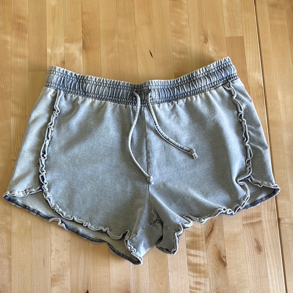 Women's Ruffle Trim Shorts- Sweatpant Jeans!